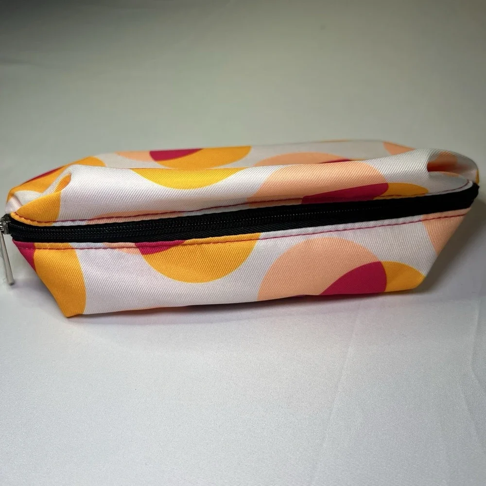 CLINIQUE White Orange Pink Polka Dots Makeup Cosmetic Pouch‎ Case Bag New